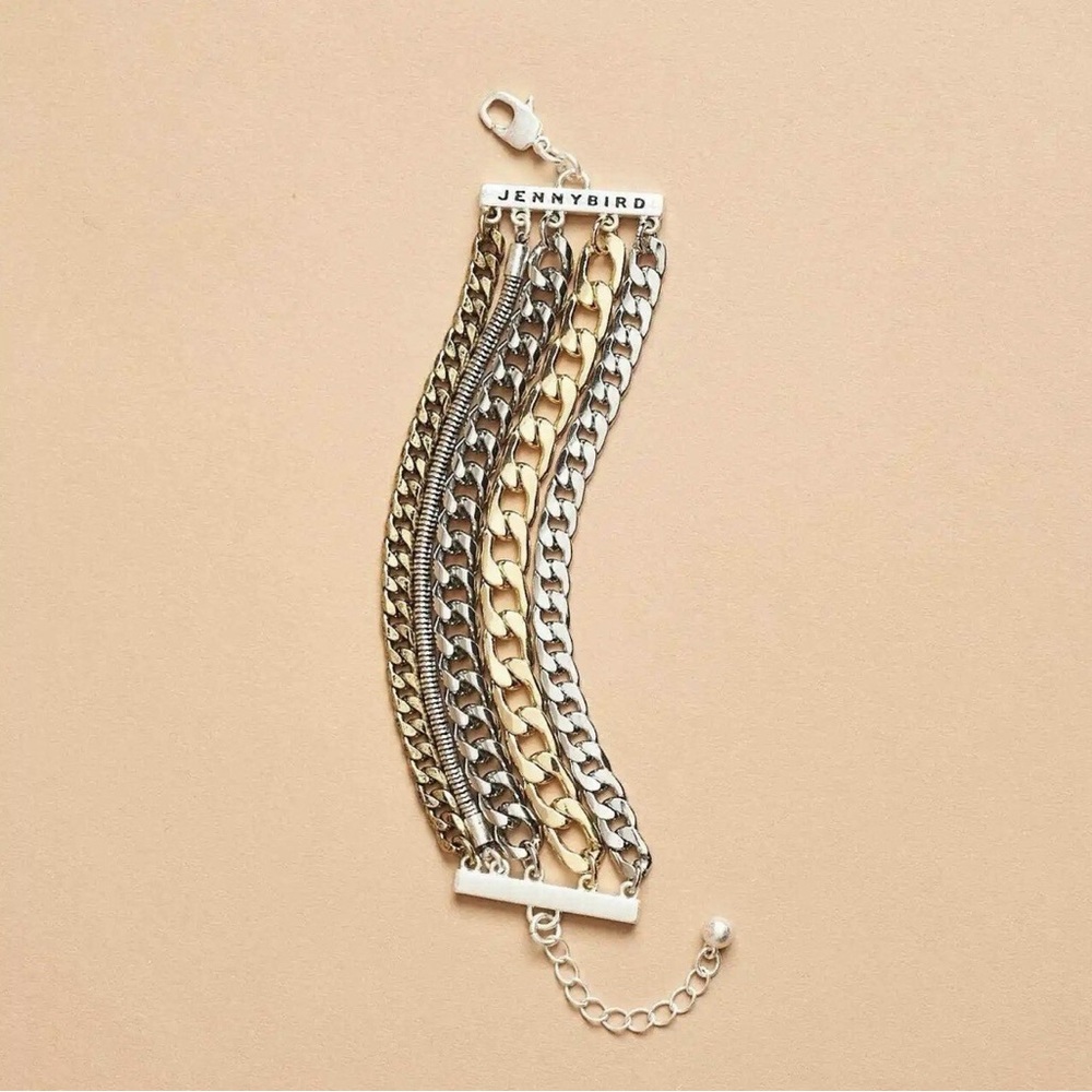 Jenny Bird Austin Cuff Bracelet Mixed Metal Chain Stack Adjustable NWOT